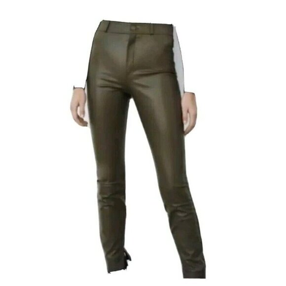 NWT ZARA WOMEN FAUX LEATHER LEGGINGS DARK KHAKI OLIVE SIZE XS 5427/206 - Picture 3 of 6